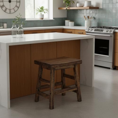 20-Inch Solid Wood Saddle Seat Stool, Rustic Industrial Dining Stool