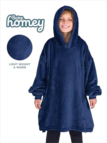 Bare Home Microplush Wearable Blanket for Kids with Side Pockets - Dark Blue
