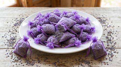 Natural Dried Lavender Sachets for Drawers and Closets - 24 Pack