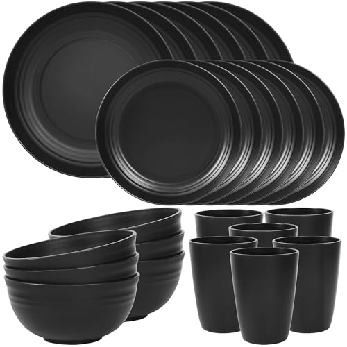 24-Piece Unbreakable Dinnerware Set for 6 - Plates, Bowls & Cups (Black)