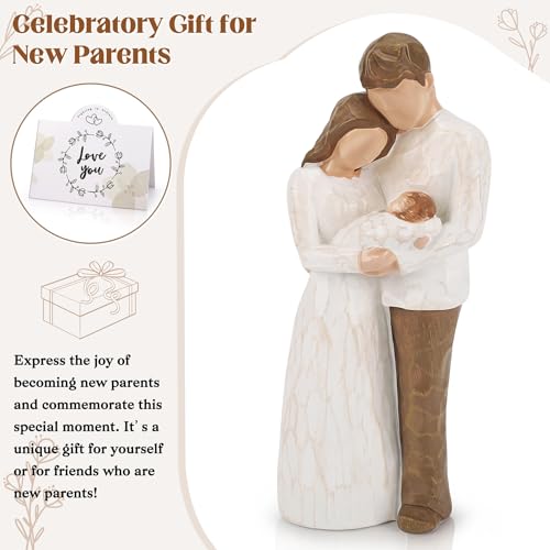 Family of Three Figurine for New Parents, Hand-Painted Resin Statue