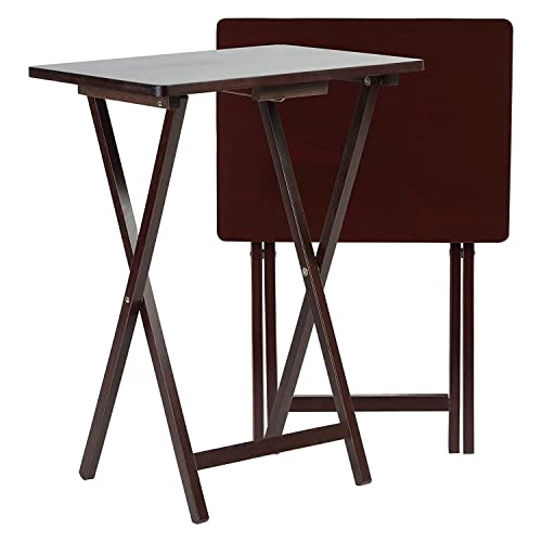 Folding TV Tray Table Set of 2, Solid Wood Portable Snack Tables, Espresso