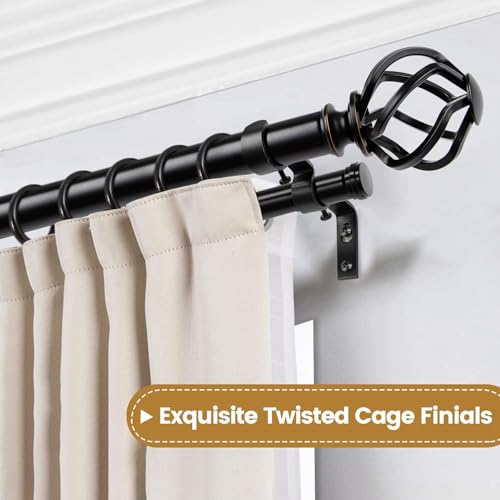 Small Curtain Rod End Cap Finials, Set of 2, Black for 5/8 or 3/4 Inch Rods