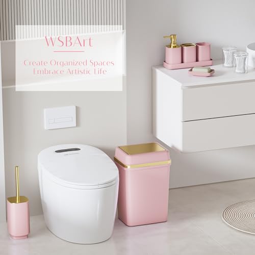 9-Piece Pink Bathroom Accessory Set with 4-Gallon Trash Can and Organizer