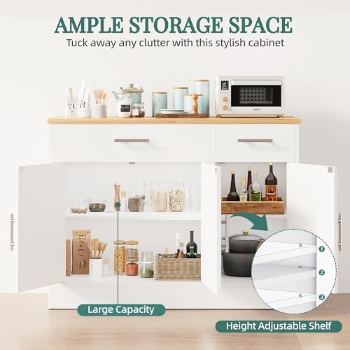 42-Inch Modern Farmhouse Buffet Sideboard Cabinet with Storage and Shelves