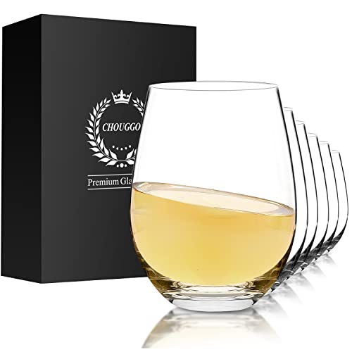 Chouggo Set of 6 Hand Blown Crystal Wine Glasses 18oz - Elegant Gift for Wine Lovers