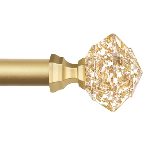 Adjustable Gold Single Curtain Rod with Diamond Finials, 32 to 58 Inch