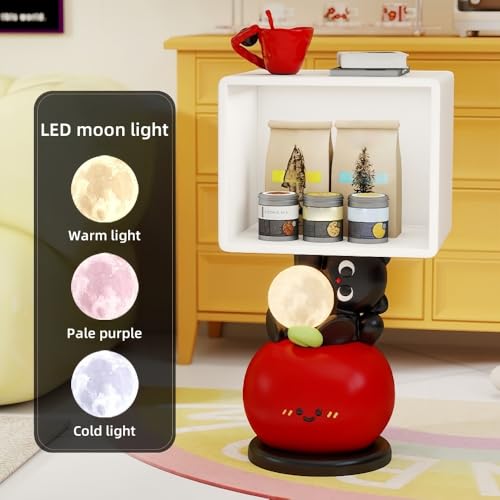 Narrow Bedside Table with Star Touch Lamp, Cream Style Nightstand