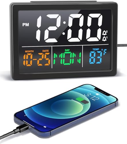 Digital Alarm Clock with Large LED Display, Dual Alarms and USB Charging Port