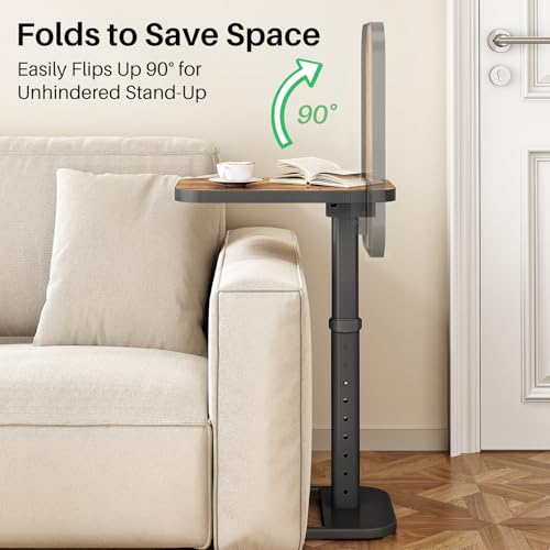 Adjustable C-Shaped TV Tray Table, Flip-Top Side Table for Couch & Laptop