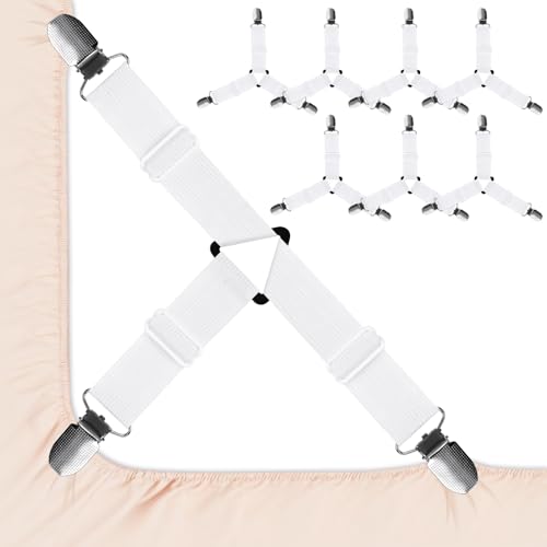 8 Pcs Adjustable Bed Sheet Straps with Metal Clips - Non Slip Fitted Sheet Clips for Mattress, Sofa, Tablecloths