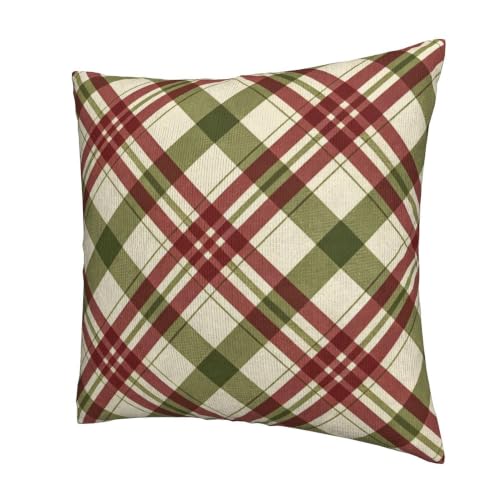 JXDXHCW Christmas Velvet Throw Pillow Covers 18x18 Inch - Ivory Olive Maroon Bias Plaid Set of 2