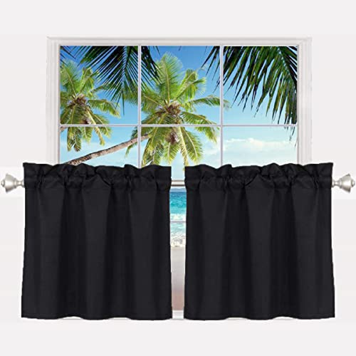 Short Blackout Curtains - 24 Inch Tier Curtains for Small Windows, 2 Panels