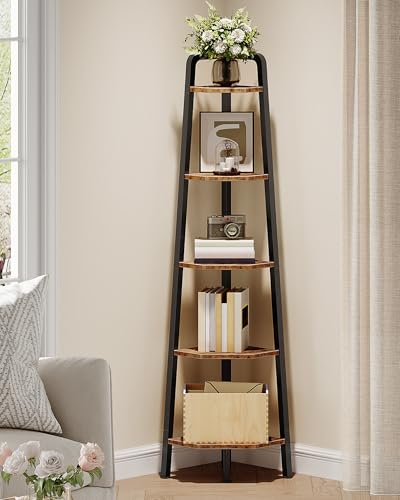 5-Tier Industrial Corner Shelf, 60-Inch Tall Ladder Display Stand