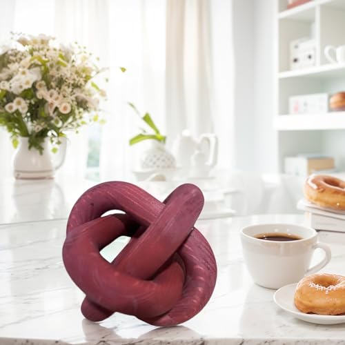 3-Link Wooden Knot Decor, Burgundy Rustic Chain Link Shelf Accent Piece