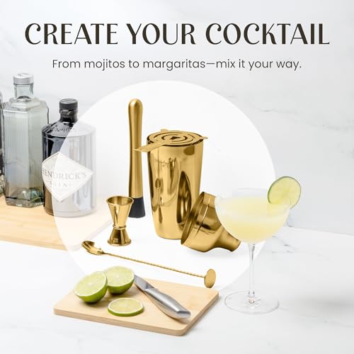Mixology & Craft 10-Piece Cocktail Shaker Set with Bamboo Stand - Gold Bar Tool Kit