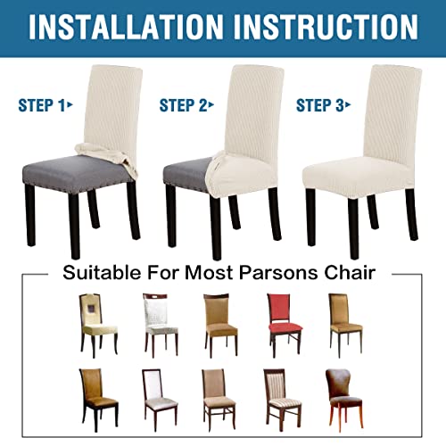 H.VERSAILTEX Stretch Dining Chair Covers Set of 4 Chair Covers for Dining Room Parsons Chair Slipcover Chair Protectors Covers Dining, Feature Textured Checked Jacquard Fabric, Ivory