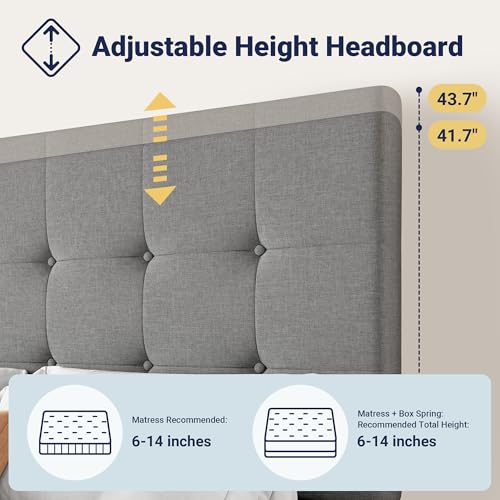 Queen Size Upholstered Platform Bed Frame with 4 Storage Drawers