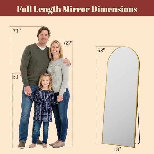 58" x 18" Arched Full Length Mirror, Gold Aluminum Floor Mirror