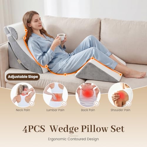 4PCS Adjustable Wedge Pillow Set for Recovery & Comfort