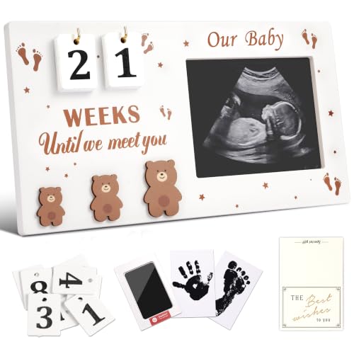 Baby Sonogram Picture Frame with Weeks Countdown & Inkless Handprint Kit