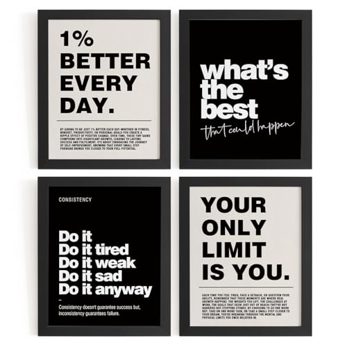 Motivational Office Wall Art Prints Set of 4, 8x10 Unframed Quotes