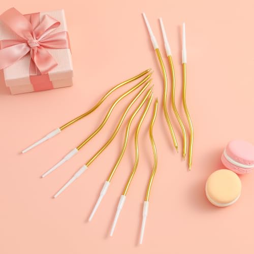 Gold Metallic Spiral Birthday Cake Candles with Holders - 24 Pack