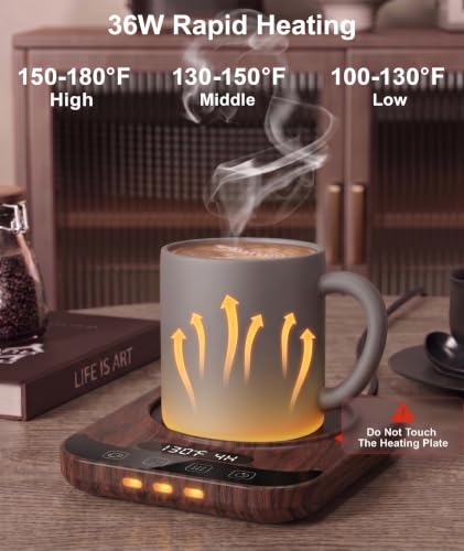 TTKXT Walnut Smart Coffee Mug Warmer with LED Display & 9 Temp Settings