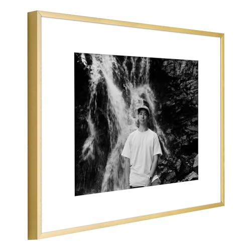 11x14 Gold Aluminum Picture Frame with Real Glass & Removable 8x10 Mat