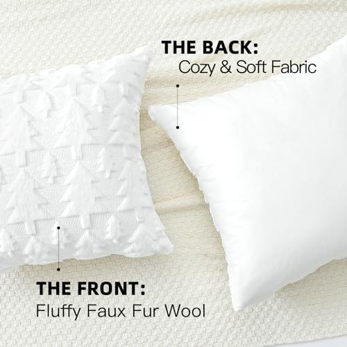 OTOSTAR 20x20 White Christmas Tree Plush Pillow Cover - Faux Fur Wool Cozy Throw Cushion