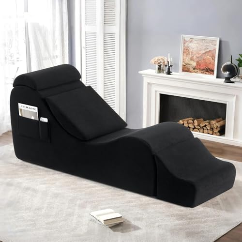 Ergonomic Yoga Chaise Lounge Chair with Ottoman, Headrest, and Lumbar Pillow