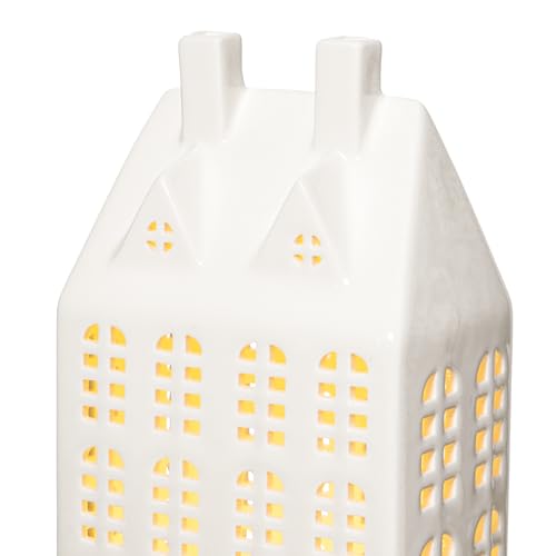 Light-Up White Ceramic Christmas Village House - LED Tabletop Decor