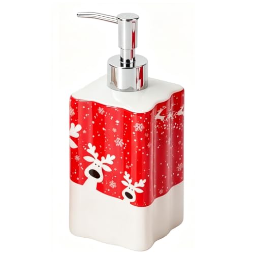 RXLVCKY Red Christmas Reindeer Pattern Soap Dispenser, 12oz Ceramic Bath Accessory