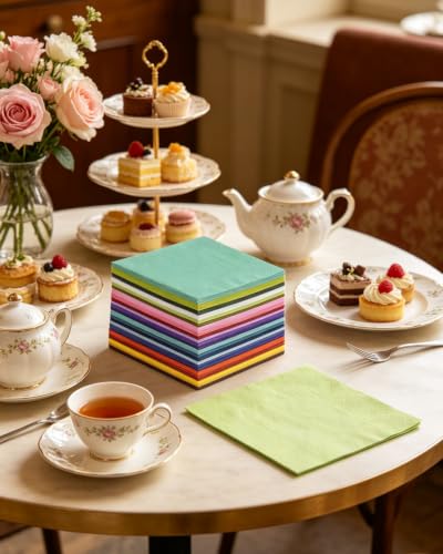 Surprisist 24-Color Disposable Cocktail Napkins 120pcs 5x5 inch for Parties & Events