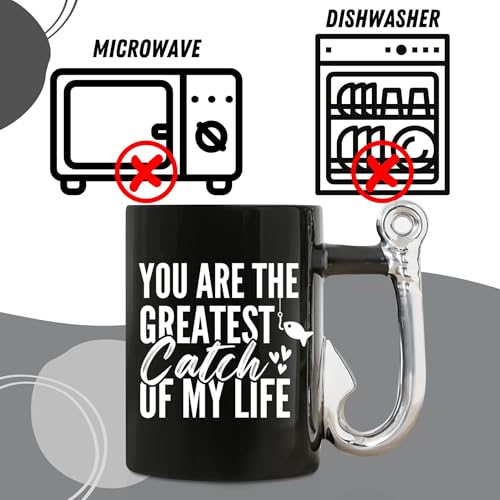 Onebttl Fishing Gift Mug for Husband or Boyfriend – Hook Handle 13.5oz Coffee Cup