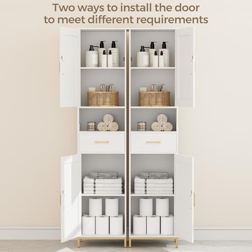 Homhedy 67-inch White Bathroom Storage Cabinet - Tall, Multi-Functional Bathroom Organizer
