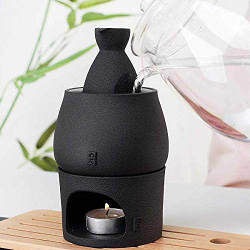 Lyty Black Ceramic Sake Set with Warmer & Storage Box - 9pcs