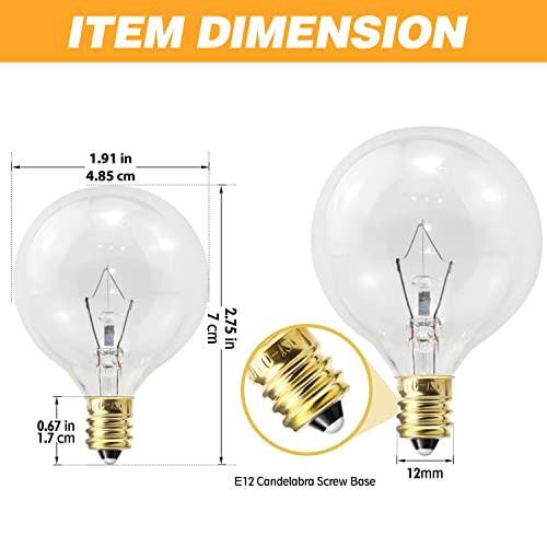 25 Watt Wax Warmer Light Bulbs, G50 E12 Candelabra Base, 6 Pack