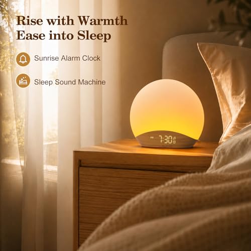 Wood Grain Sunrise Alarm Clock & Sound Machine with Night Light
