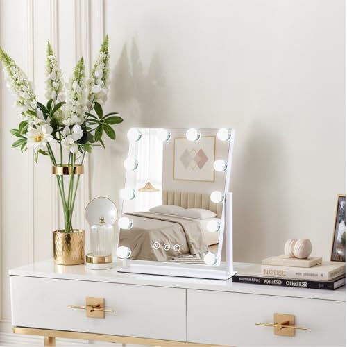 ZBOCAI 13'' x 11'' Lighted Makeup Mirror with 12 Dimmable Bulbs & 3 Color Modes