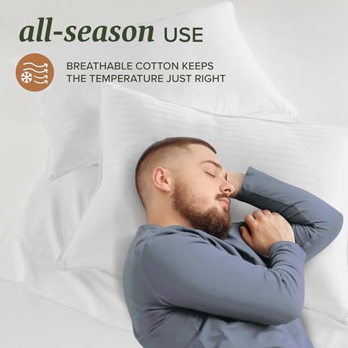 King Size Cotton Pillow Protectors - Zippered Breathable Cover, 2 Pack