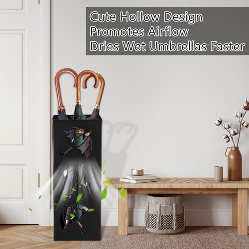 Modern Metal Square Umbrella Stand - Freestanding Entryway Organizer, Black