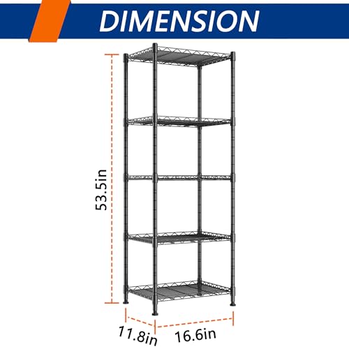 5-Tier Metal Wire Storage Rack Adjustable Standing Shelf Unit Black