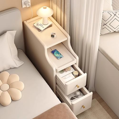 9.8-Inch Narrow Nightstand with 2 Drawers, Modern Wood Bedside Side Table