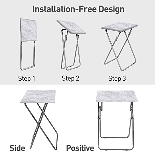 Folding TV Tray Table, Portable Snack Table with X-Leg Base, White Marble