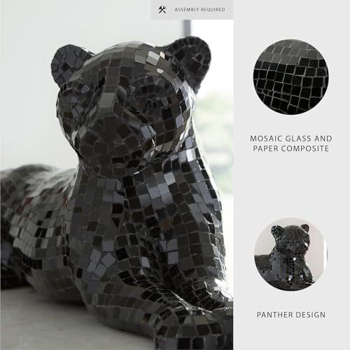Large 24-inch Handcrafted Mosaic Glass Panther Sculpture for Console Table