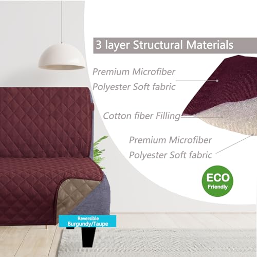 Water Repellent Futon Sofa Cover, 68" Armless Couch Protector, Burgundy/Tan, Washable & Pet Friendly