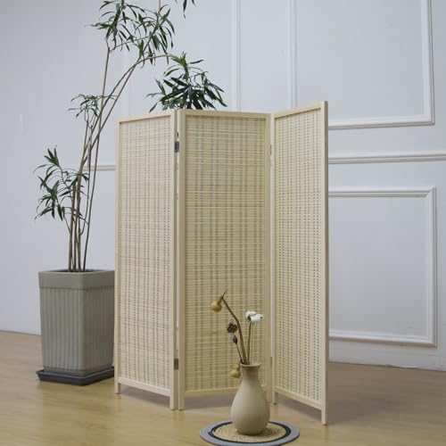 3-Panel Bamboo Room Divider, 47-Inch Tall Freestanding Partition Screen