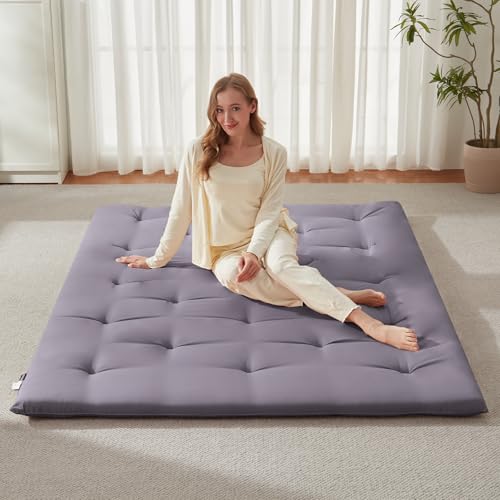 Japanese Floor Futon Mattress Twin Size, Foldable Roll Up Sleeping Pad Grey