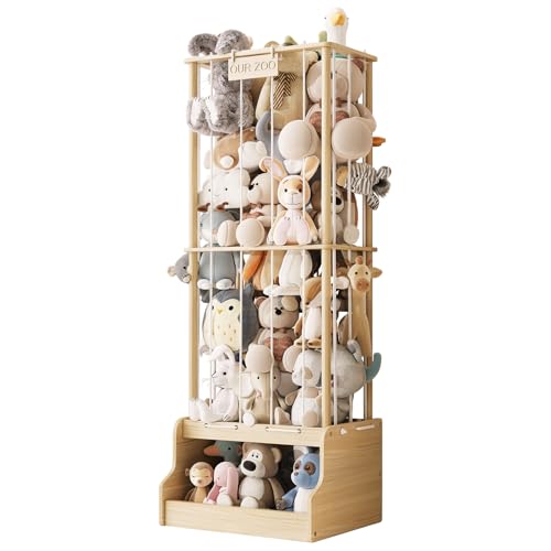 Stuffed Animal Zoo Storage Organizer with Toy Chest - Solid Pine Wood